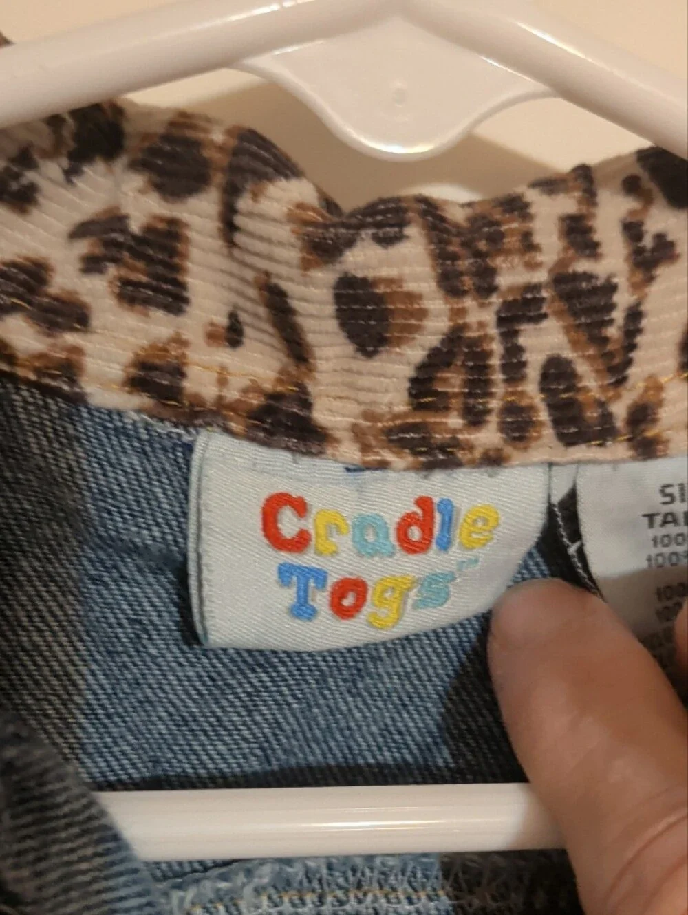Toddler Denim Jacket with Leopard Collar and Kitty Appliqué - Dark Blue